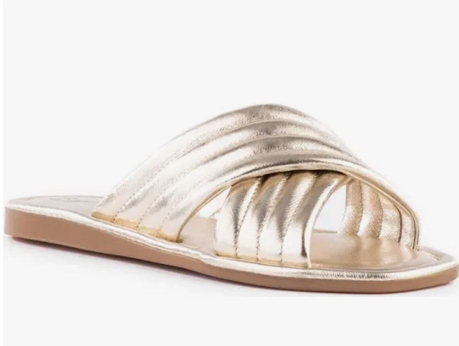 Seychelles Word For Word Gold Metallic Leather Slide Size 8.5 BNWB