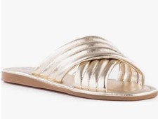 Seychelles Word For Word Gold Metallic Leather Slide Size 8.5 BNWB