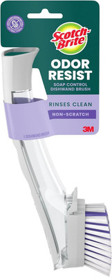 Odor Resist Soap Control Dishwand Brush, Non-Scratch Cleaning Brush with Scraper