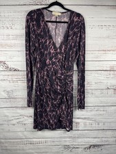 MICHAEL Michael Kors Dress Womens 12 Black Pink Tie Dye Wrap Bodycon Long Sleeve