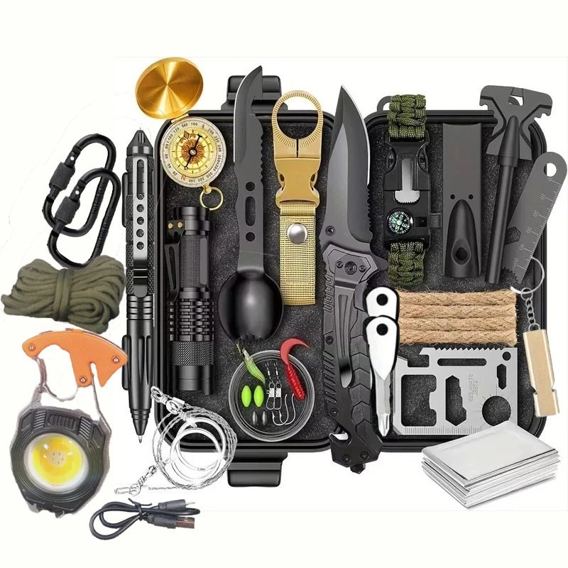 19 in 1 Outdoor Survival Tactical Kit with Multifunction Keychain Light - US