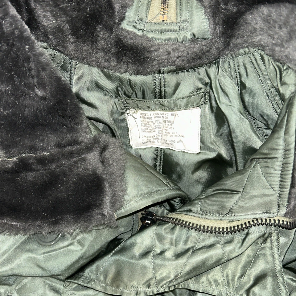 Vtg 1975 Alpha Industries Flying Mens Heavy Fur Jacket Hooded N-2B USA Scoville - Image 2 of 4