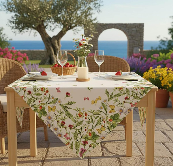 Mitteldecke Wiesenblumen Und Schmetterlinge – 85X85 Cm Tischdecke FüR FrüHling U-image