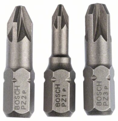 | Bosch Schrauberbit-Set Extra-Hart (PZ), 3-teilig, PZ1, PZ2, PZ3, 25 mm