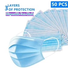 50 PCS 3-PLY Disposable Face Mask Non Medical Surgical Earloop Mouth Dust Cover