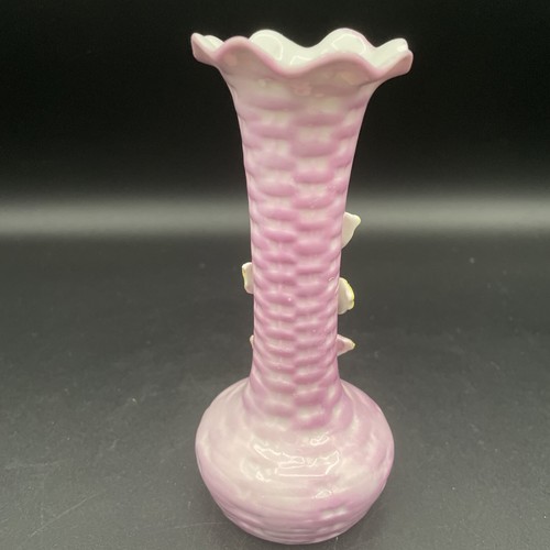 Vintage German Bud Vase - Purple / pink with white roses - Picture 4 of 9