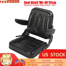Black Tractor Seat SUSPENSION FORKLIFT SEAT with Armrest & Backrest Adjustable ！