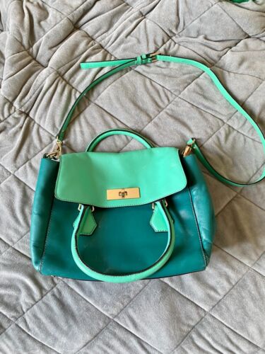 Kate Spade Catherine two-toned teal leather crossbody bag, 12"w x 9.5"h x 4.5"d - Picture 1 of 11
