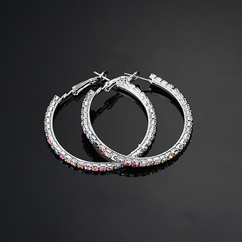 1 Pair Surgical Steel Large Hoop Earrings with Auden Rhinestones - Picture 13 of 15