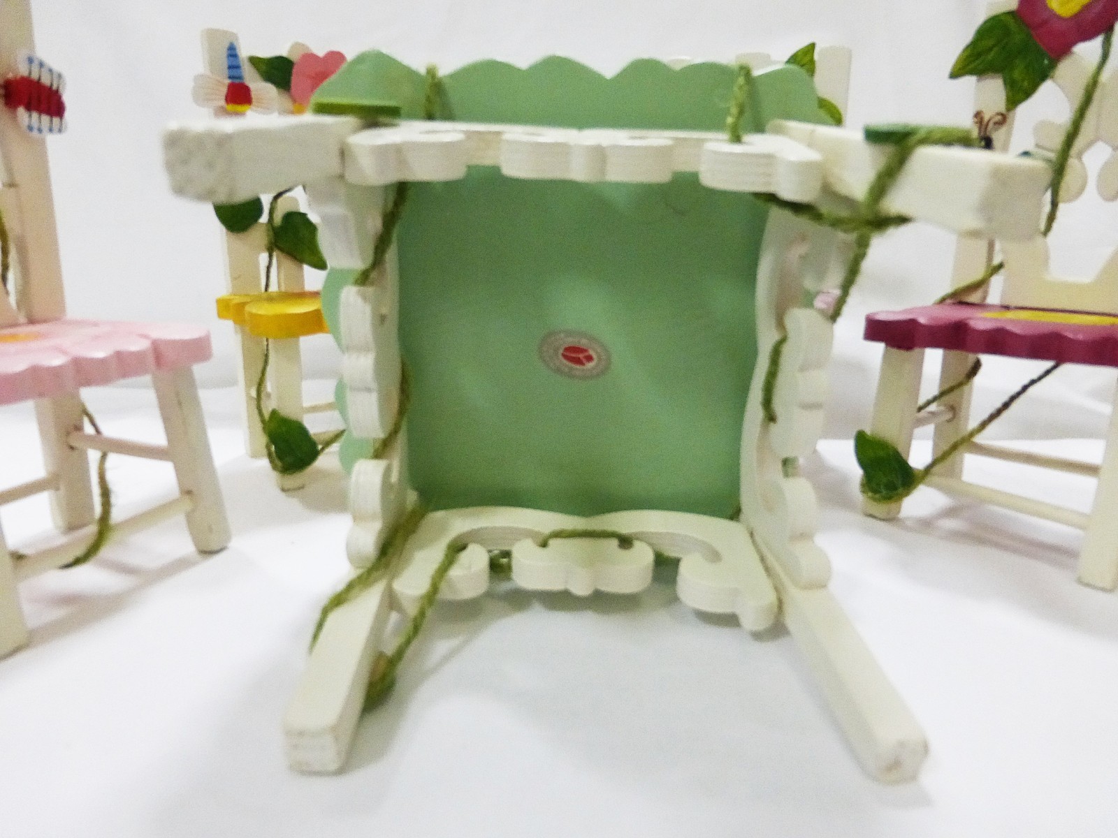 Delton Collectibles dolls wooden floral table 4 chairs picnic set