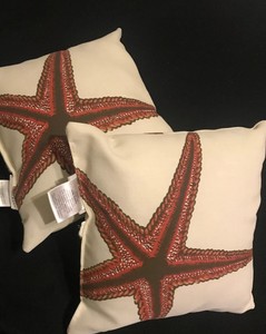 Pottery Barn Outdoor Off White Brown Bold Starfish Pillows Lot Of