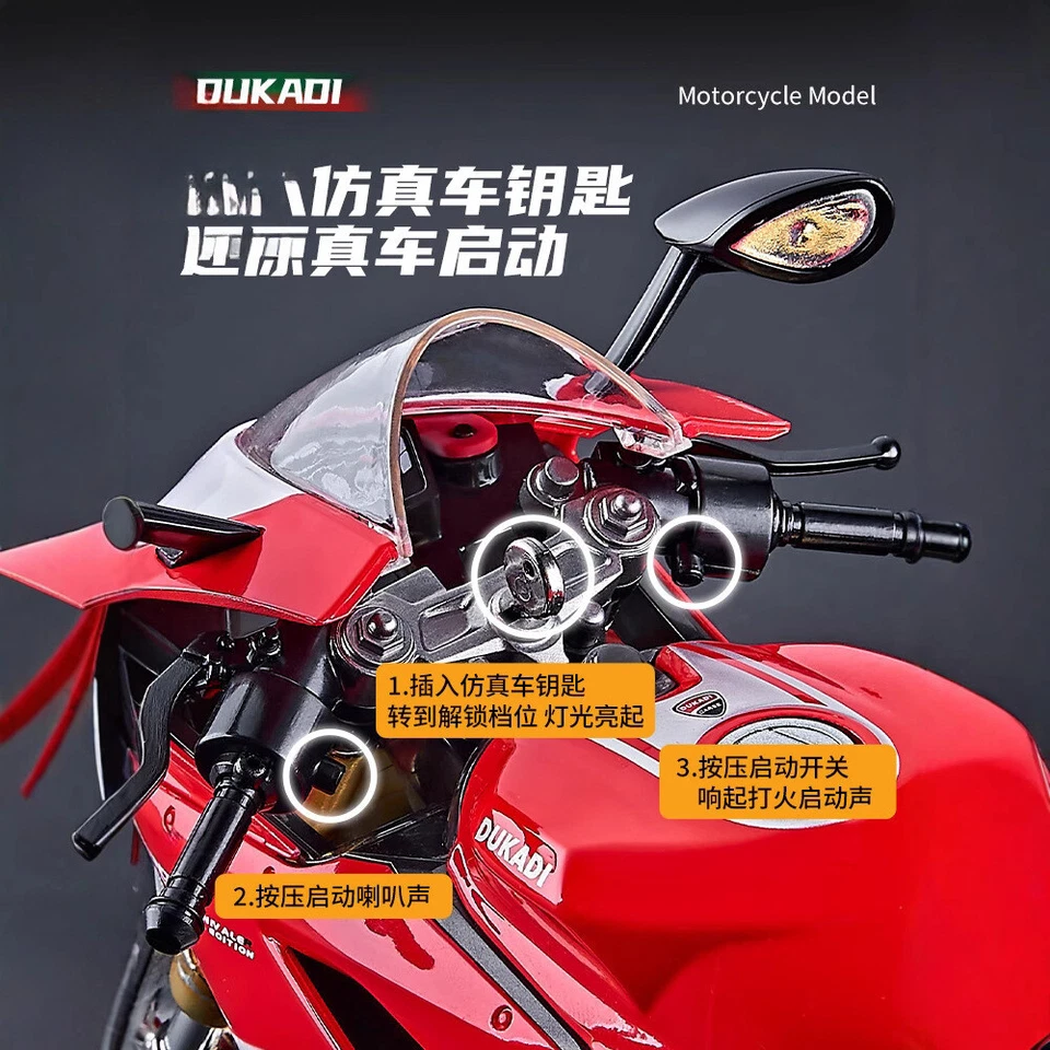 Large 1:6 Ducadi motorcycle model sound and light ornament gift - Image 3 of 4
