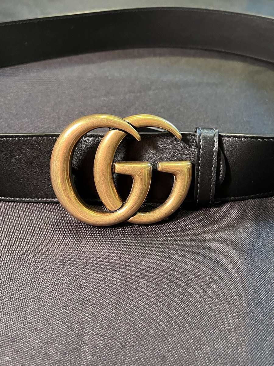 $540 GUCCI SUPREME BELT MONOGRAM GG G BUCKLE BLACK LEATHER 400593