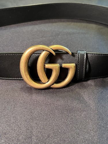 $540 GUCCI SUPREME BELT MONOGRAM GG G BUCKLE BLACK LEATHER 400593 80cm AUTHENTIC