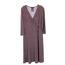 George Women's A-Line Midi Dress Size L Stretch Jersey V-Neck 3/4 Sleeve