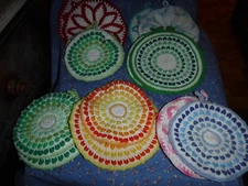 Two Vintage Potholders  Appear Unused  Round Variety Colors Designs U Chose