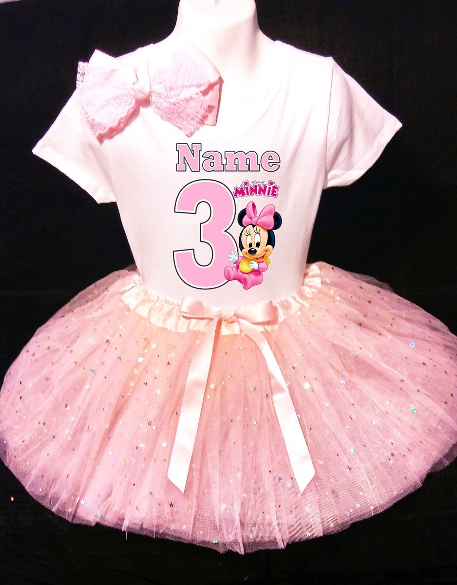 Minnie Mouse **With NAME** 3rd Third Baby Pink Tutu Dress Fast Shipping