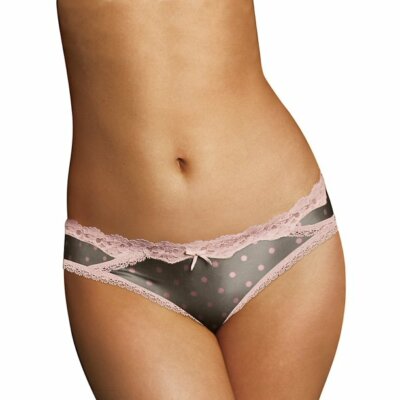 Maidenform Women's Micro Cheekini with Lace, Gray/Pink Polka Dot, Size S/5, NWT