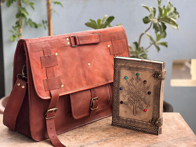 18 '' Herren Kuriertasche Leder Schulranzen Echt Laptop Aktentasche Gratis