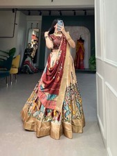 New Dola Silk Cream Lehenga Choli With Stylish Dupatta For Functional Wear