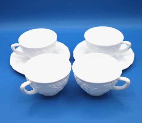 Indiana Milk Glass Harvest Grape Cup & Saucer (2) Plus Two Additional Cups