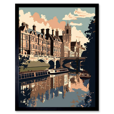 River Cam und University of Cambridge Gebäude gerahmtes Kunstbild Druck 9 x 7 Zoll