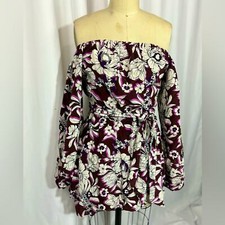 EXPRESS Burgandy Floral Off Shoulder Long Sleeve Mini Dress Small