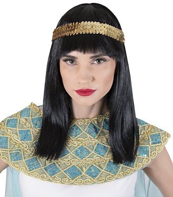  Straight Wig Gold Accessory Costume Shoulder Length Black Halloween Theme Party
