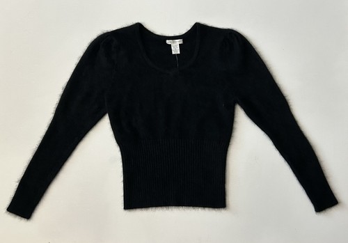 Annie Alexander Pullover Maglione Lana Angora Misto Capelli di Coniglio Tg XL Nero Fuzzy - Foto 4 di 9