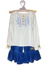 Girls Matilda Jane Size 4 Set White Top  Blue Velour Holiday Ruffle Pants MJ279