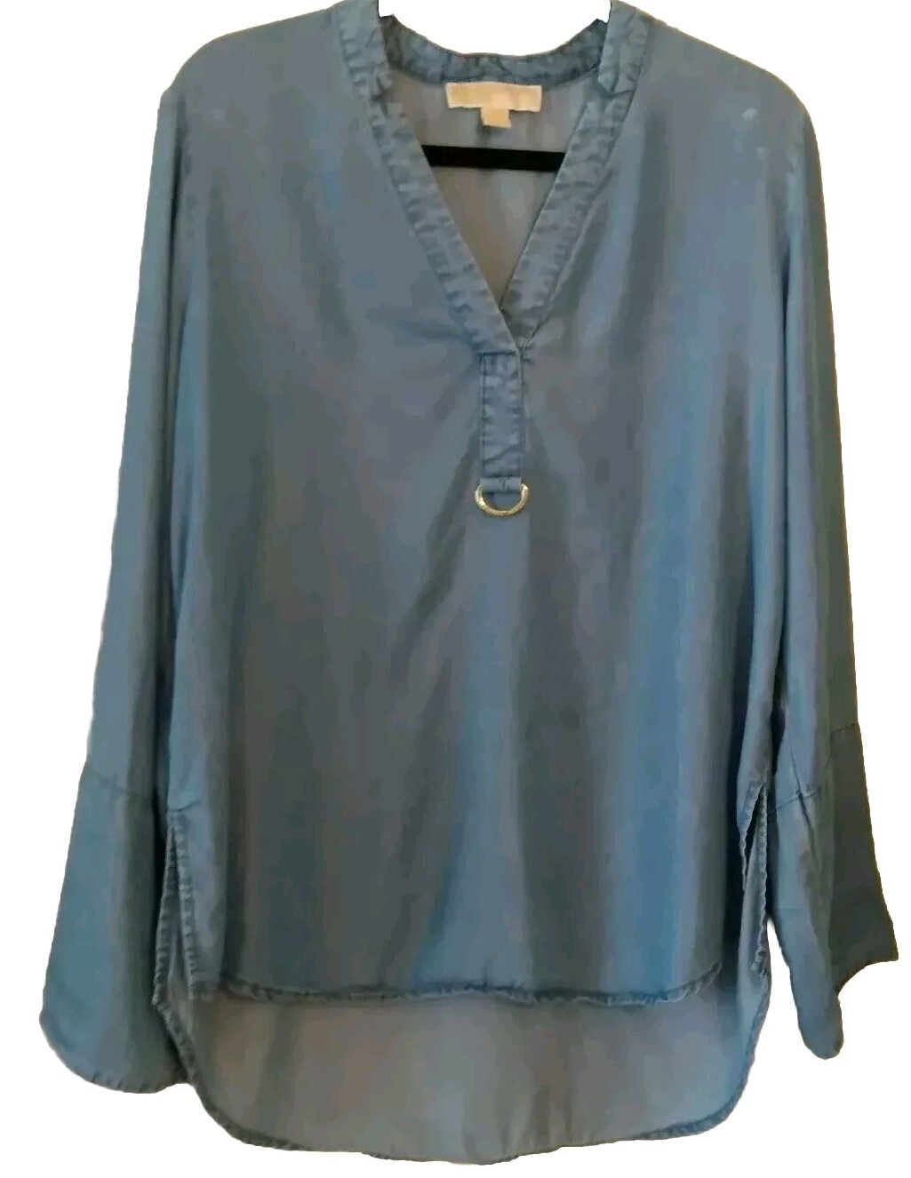 Michael Kors Blue Blouse 3/4 Button Sleeve Women's Large