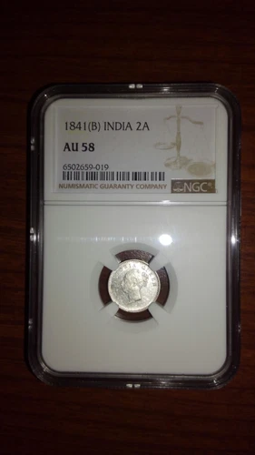 1841(B) India Silver 2 Annas NGC AU58