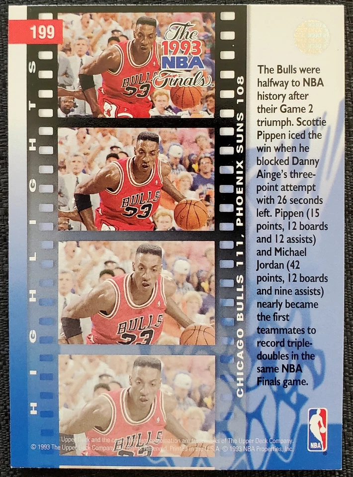 1993 Scottie Pippen Chicago Bulls Upper Deck NBA Finals Game 2 Card #199 - Image 2 of 2