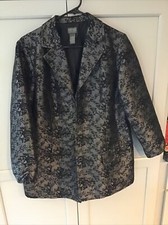 Additions By Chicos Poly Blend Ruched Sleeve Brocade Lined Jacket Size 2 Black
