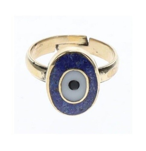 Ring Brass Evil Eye Blue Adjustable - Picture 2 of 2