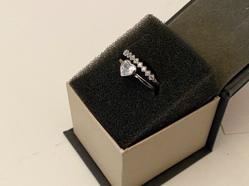 Craftuneed adjustable 925 silver plated heart shape faux diamond ring gift - Picture 3 of 8