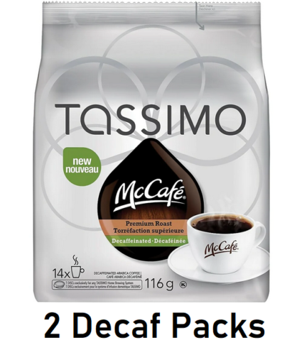 McCafe Premium Roast Decaffeinated Coffee Tassimo 14 T-Discs Each 2 Packages