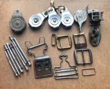 Vintage Lot Of Misc Belt Buckles Pulleys And Cement Nails In A Mason Jar