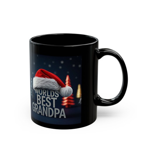 Worlds Best Grandpa with Santa hat and Christmas trees scene Mug, Gift for Him - Picture 2 of 3