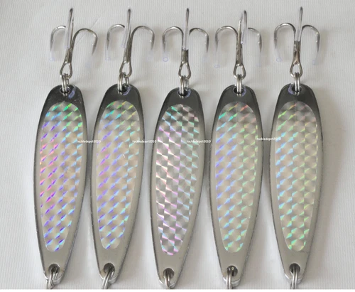 1- 50 Pieces 3oz Casting Crocodile Spoons Silver Holographic Fishing Lures
