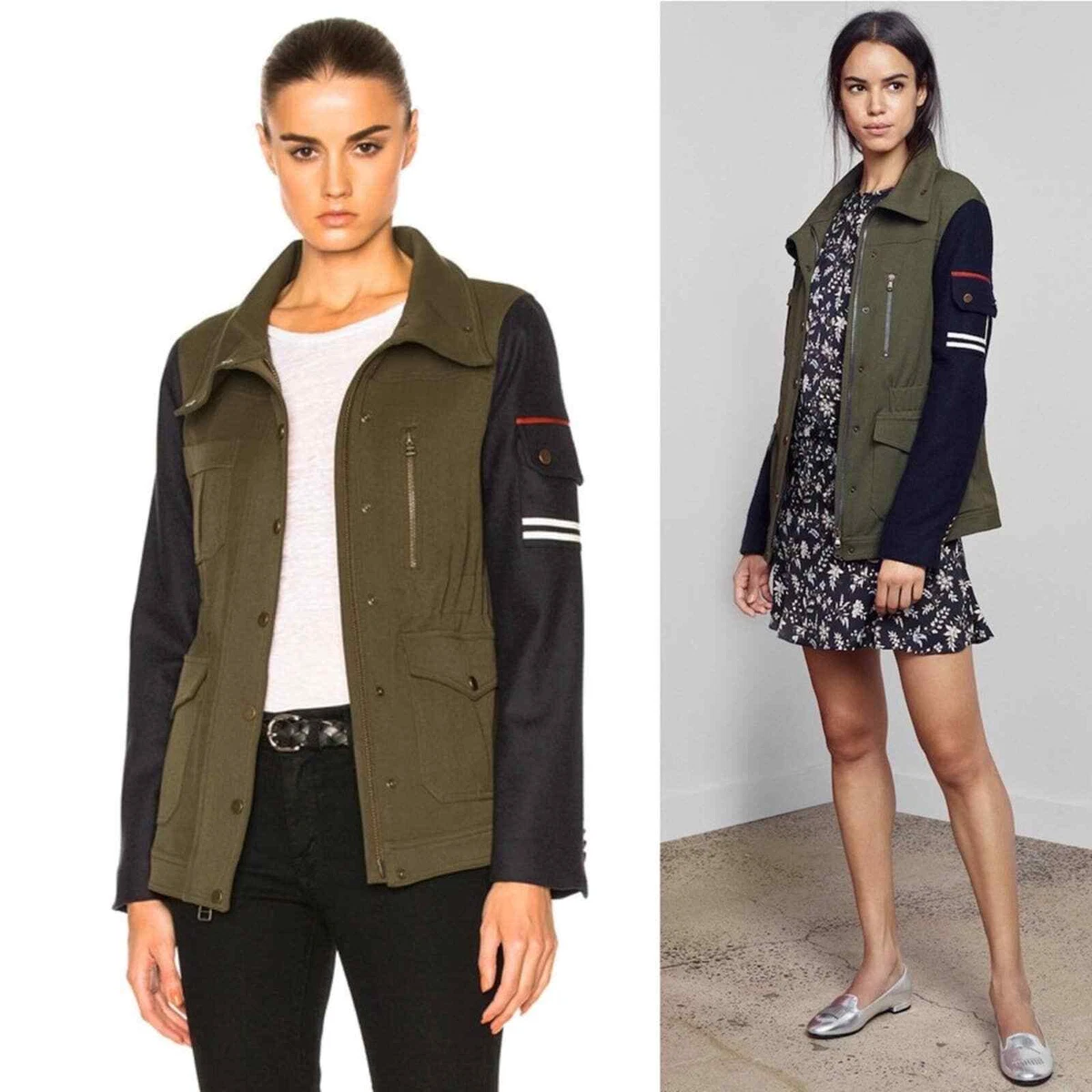 Veronica Beard Skyline Combo Sleeve Army Jacket