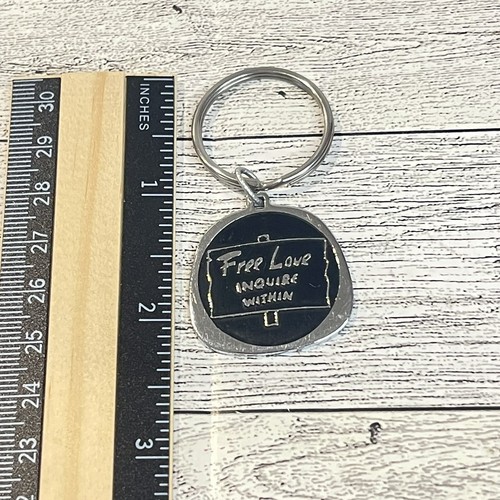 Free Love Inquire Within Silver Black Enamel Keychain Key Ring Fob - Picture 4 of 4