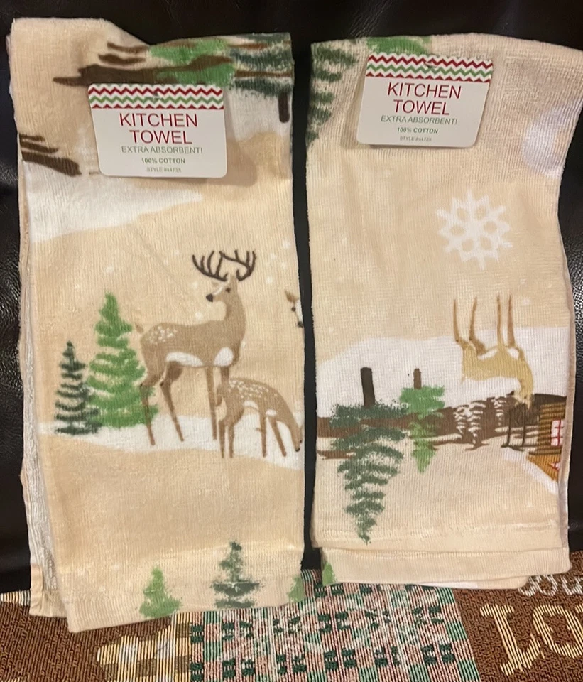 3 Pcs~Reindeer Christmas Theme 1~Placemat Tapestry 13” x 19” & 2 kitchen Towel - Image 3 of 4