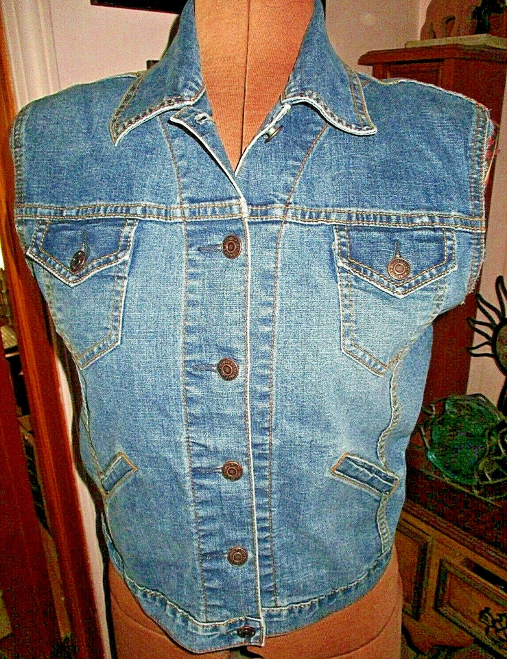 Chaleco LEVI STRAUSS Mezcla de Algodón SIN MANGAS Denim Sólido Botón/Talla Misses S (4/6) Foto 3 de 4