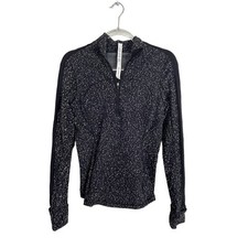 Lululemon 1/2 Zip Mock Neck Popover Jacket Black White Speckled Sz 8 Athleisure