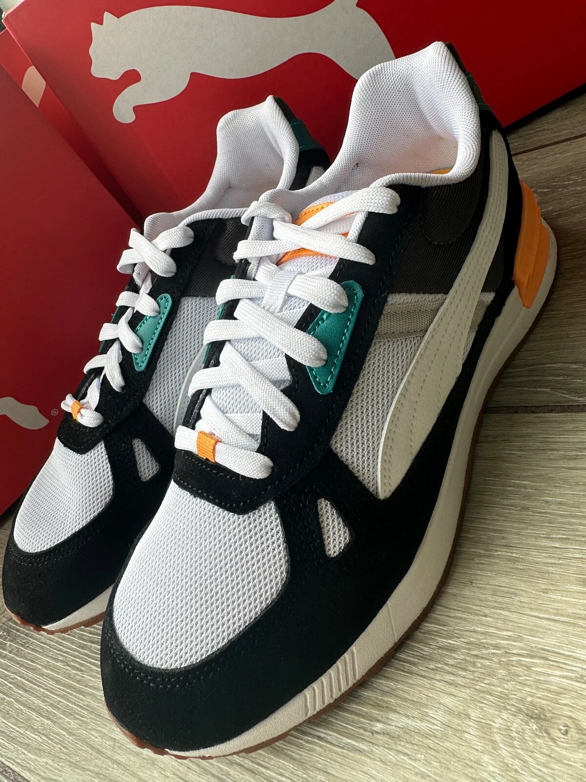 SCARPE DA GINNASTICA PUMA BIANCO NERO ARANCIONE ""GRAVITON PRO"" UK 8 (EU 42) SCATOLA NUOVA