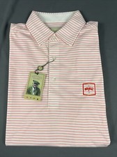 Donald Ross Chest Logo Golf Shirt Polo Small White Orange Striped MSRP 110