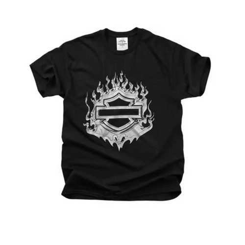 Post Malone x Harley Davidson H-D Flaming Bar & Shield Tee Men's XXXL Black Bkgd