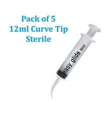 12mL PACK of 5 CURVE TIP STERILE SYRINGES 12cc Sterile Syringe Only No Needle