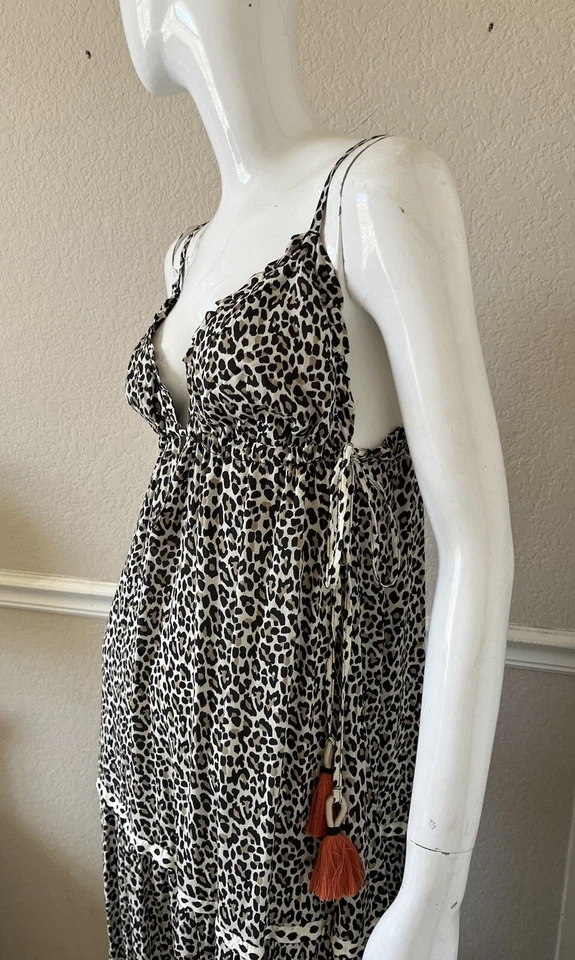 MAAJI ¡NUEVO! Maxi Vestido Estampado Animal Viscosa PHOEBE Corbata Lateral Cintura Imperio Talla S NUEVO Foto 3 de 4